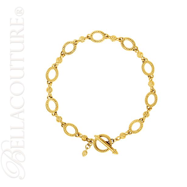 (NEW) BELLA COUTURE ETRUSCAN COLLECTION Fine 14K Solid Yellow Gold Chain Toggle Dangle Drop Accent Bracelet