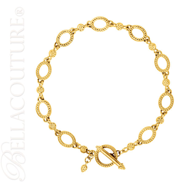 (NEW) BELLA COUTURE ETRUSCAN COLLECTION Fine 14K Solid Yellow Gold Chain Toggle Dangle Drop Accent Bracelet