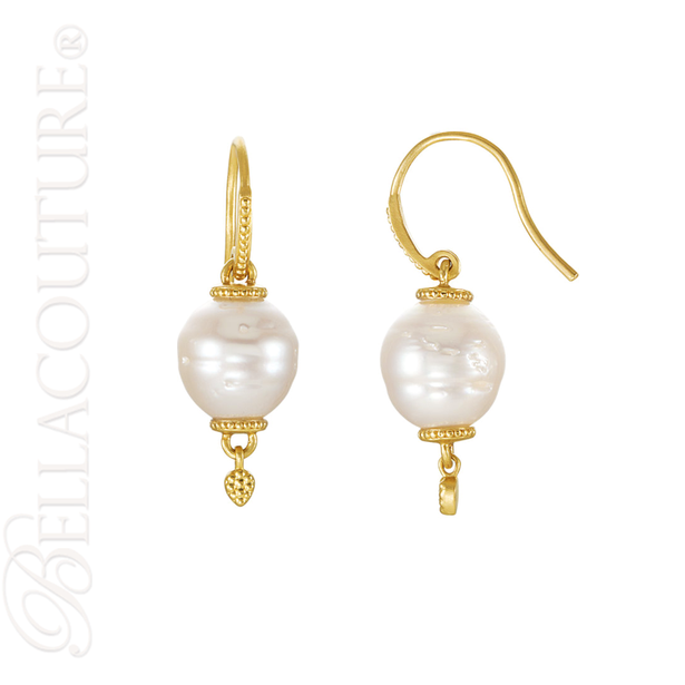 (NEW) BELLA COUTURE ETRUSCAN COLLECTION Fine Elegant 11MM South Sea Cultured Pearl 14K Yellow Gold Dangle Drop Earrings