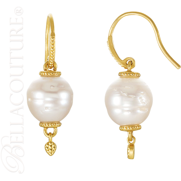(NEW) BELLA COUTURE ETRUSCAN COLLECTION Fine Elegant 11MM South Sea Cultured Pearl 14K Yellow Gold Dangle Drop Earrings