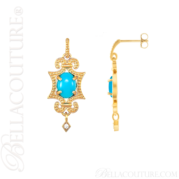 (NEW) BELLA COUTURE ETRUSCAN COLLECTION FINE TURQUOISE DIAMOND 14K YELLOW GOLD NECKLACE (18" Inches)