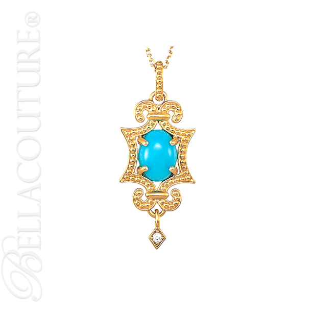 (NEW) BELLA COUTURE ETRUSCAN COLLECTION FINE TURQUOISE DIAMOND 14K YELLOW GOLD NECKLACE (18" Inches)