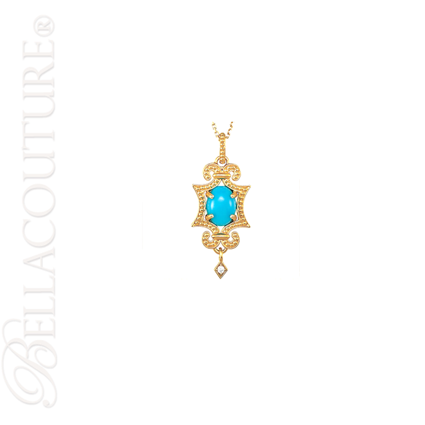 (NEW) BELLA COUTURE ETRUSCAN COLLECTION FINE TURQUOISE DIAMOND 14K YELLOW GOLD NECKLACE (18" Inches)