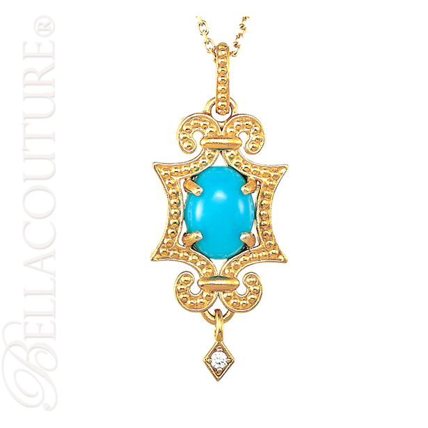 (NEW) BELLA COUTURE ETRUSCAN COLLECTION FINE TURQUOISE DIAMOND 14K YELLOW GOLD NECKLACE (18" Inches)