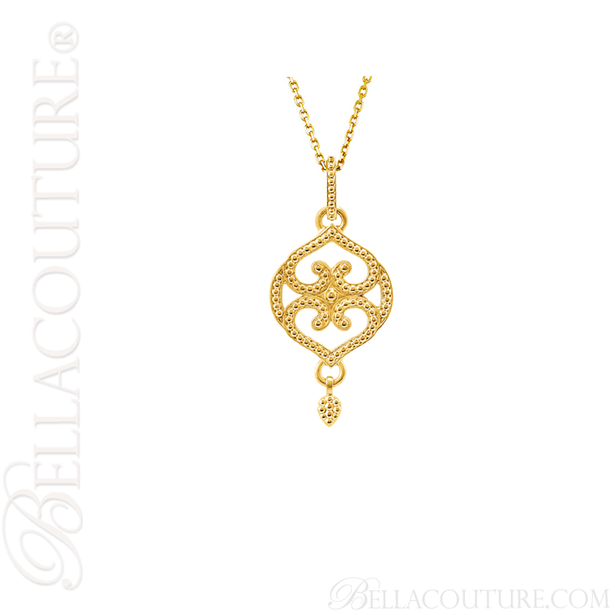 (NEW) BELLA COUTURE ETRUSCAN COLLECTION Fine 14K Solid Yellow Gold Chain Dangle Drop Accent Necklace