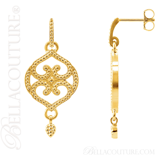 (NEW) BELLA COUTURE ETRUSCAN COLLECTION Fine Elegant 14K Yellow Gold Dangle Drop Earrings
