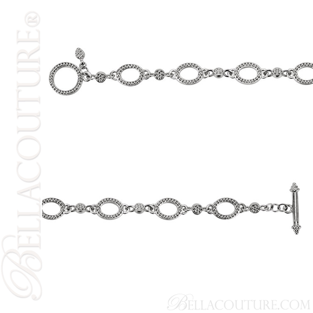 (NEW) BELLA COUTURE ETRUSCAN COLLECTION Fine 14K Solid White Gold Chain Toggle Dangle Drop Accent Bracelet