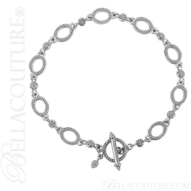(NEW) BELLA COUTURE ETRUSCAN COLLECTION Fine 14K Solid White Gold Chain Toggle Dangle Drop Accent Bracelet