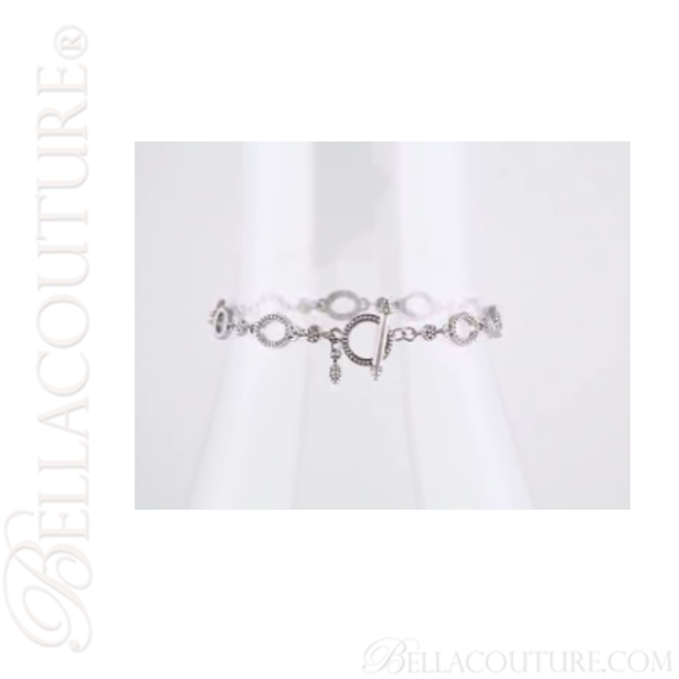 (NEW) BELLA COUTURE ETRUSCAN COLLECTION Fine 14K Solid White Gold Chain Toggle Dangle Drop Accent Bracelet