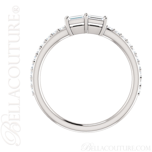 (NEW) BELLA COUTURE BECCA Fine Elegant Modern Double Baguette Single Diamond 14K White Gold Ring (1/3 CT. TW.)