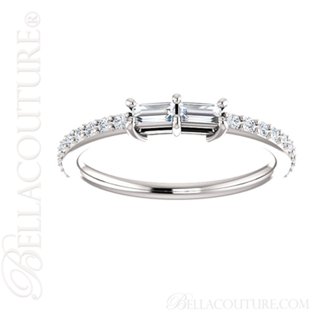 (NEW) BELLA COUTURE BECCA Fine Elegant Modern Double Baguette Single Diamond 14K White Gold Ring (1/3 CT. TW.)