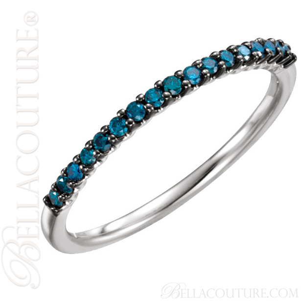 (NEW) BELLA COUTURE RENNA Fine Genuine Blue Diamond 14K White Gold Stackable Ring (1/6 CT. TW.)
