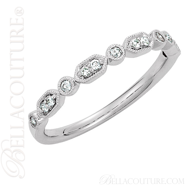 (NEW) BELLA COUTURE SOSA II Fine Gorgeous Diamond 14K White Gold Stackable Ring (1/8 CT. TW.)