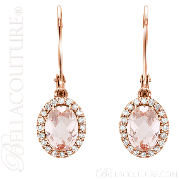 (NEW) BELLA COUTURE MORGANITE COLLECTION FINE MORGANITE 1/5 CT DIAMOND 14K ROSE GOLD DANGLE DROP EARRINGS
