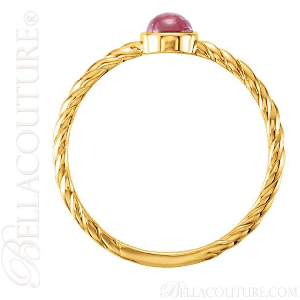 (NEW) BELLA COUTURE Fine Gorgeous Pink Tourmaline Gemstone Twisted 14K Yellow Gold Ring