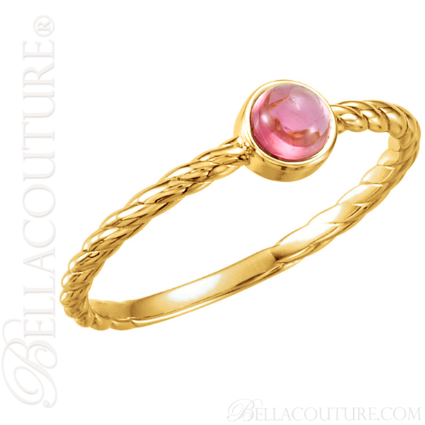 (NEW) BELLA COUTURE Fine Gorgeous Pink Tourmaline Gemstone Twisted 14K Yellow Gold Ring