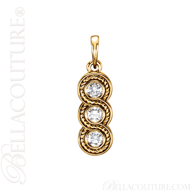 (NEW) BELLA COUTURE FINE ELEGANT THREE STONE DIAMOND 14K YELLOW GOLD DANGLE DROP PENDANT NECKLACE (1/3 CT. TW.)