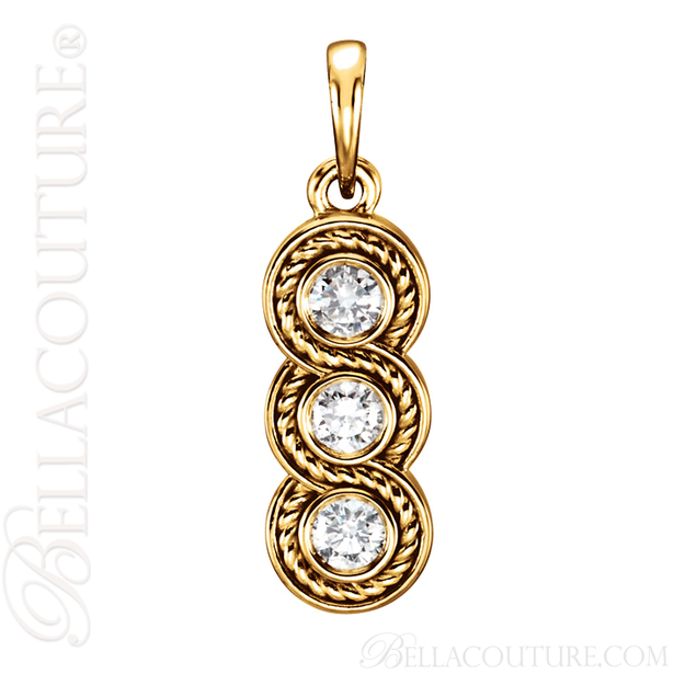 (NEW) BELLA COUTURE FINE ELEGANT THREE STONE DIAMOND 14K YELLOW GOLD DANGLE DROP PENDANT NECKLACE (1/3 CT. TW.)