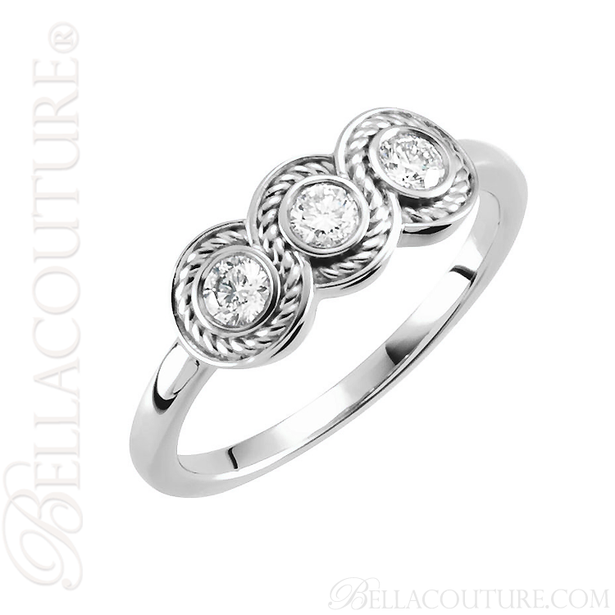 (NEW) BELLA COUTURE Fine Elegant Three Stone Diamond 14K White Gold Ring Band (1/3 CT. TW.)