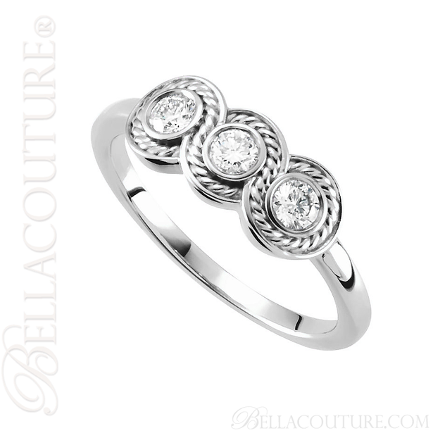 (NEW) BELLA COUTURE Fine Elegant Three Stone Diamond 14K White Gold Ring Band (1/3 CT. TW.)