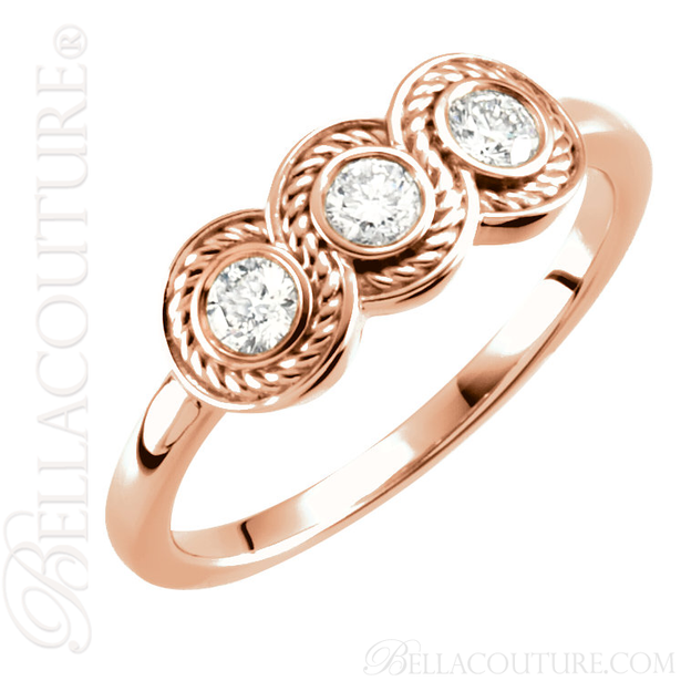(NEW) BELLA COUTURE Fine Elegant Three Stone Diamond 14K Rose Gold Ring Band (1/3 CT. TW.)