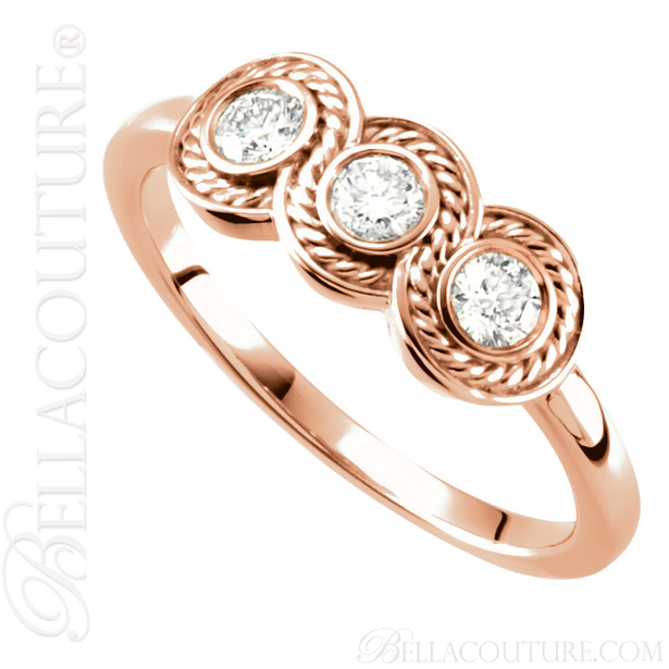 (NEW) BELLA COUTURE Fine Elegant Three Stone Diamond 14K Rose Gold Ring Band (1/3 CT. TW.)