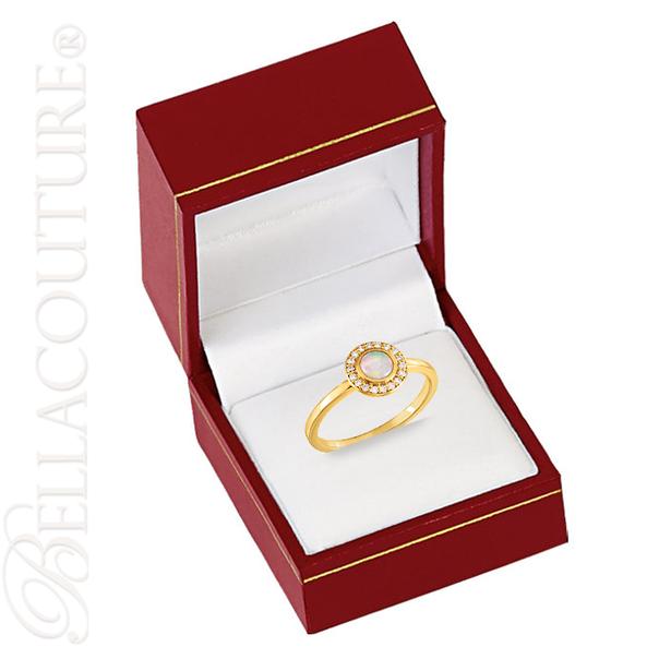 (NEW) BELLA COUTURE FINE GENUINE OPAL GEMSTONE DIAMOND 14K YELLOW GOLD RING