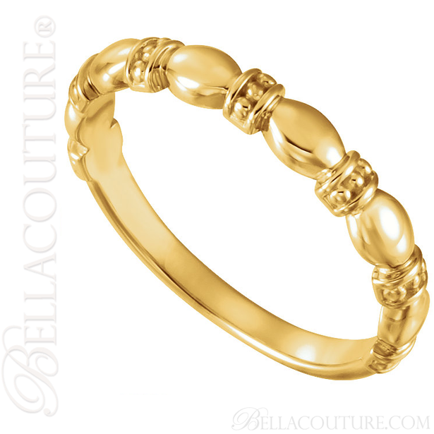 (NEW) BELLA COUTURE FINE ETRUSCAN BEADED SCALLOPED EDGE 14K YELLOW GOLD RING