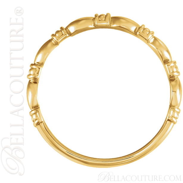(NEW) BELLA COUTURE FINE ETRUSCAN BEADED SCALLOPED EDGE 14K YELLOW GOLD RING