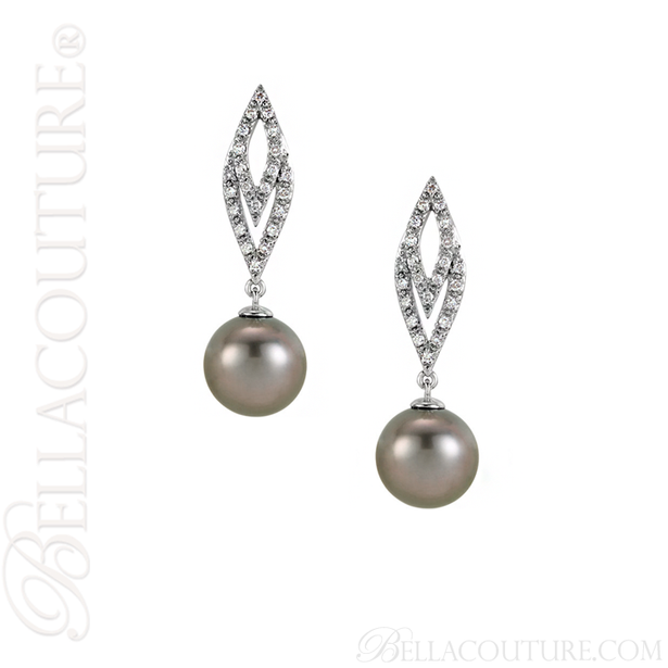 (NEW) BELLA COUTURE CORA Fine Tahitian Cultured Pearl Diamond 14K White Gold Dangle Drop Earrings