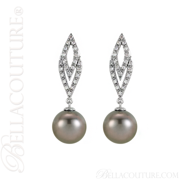 (NEW) BELLA COUTURE CORA Fine Tahitian Cultured Pearl Diamond 14K White Gold Dangle Drop Earrings