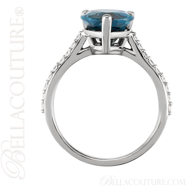 (NEW) BELLA COUTURE Le SORIA FINE GENUINE LONDON BLUE TOPAZ DIAMOND RING 14K WHITE GOLD RING