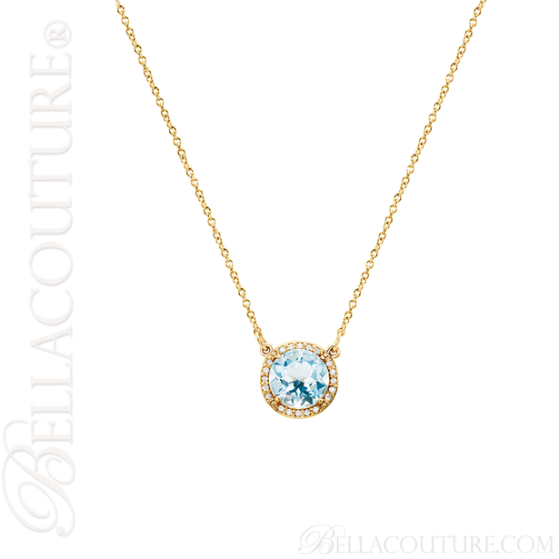 (NEW) BELLA COUTURE OPHELIA FINE GORGEOUS SKY BLUE TOPAZ GEMSTONE DIAMOND 14K YELLOW GOLD PENDANT NECKLACE (16" Inches)