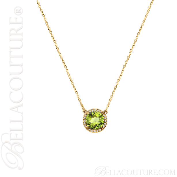 (NEW) BELLA COUTURE OPHELIA FINE GORGEOUS PERIDOT GEMSTONE DIAMOND 14K YELLOW GOLD PENDANT NECKLACE (16" Inches)