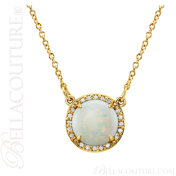 (NEW) BELLA COUTURE OPHELIA FINE GORGEOUS OPAL GEMSTONE DIAMOND 14K YELLOW GOLD PENDANT NECKLACE (16" Inches)
