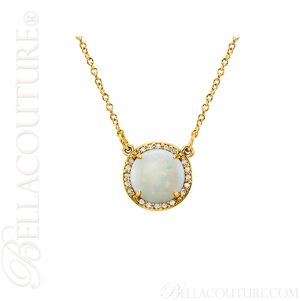 (NEW) BELLA COUTURE OPHELIA FINE GORGEOUS OPAL GEMSTONE DIAMOND 14K YELLOW GOLD PENDANT NECKLACE (16" Inches)