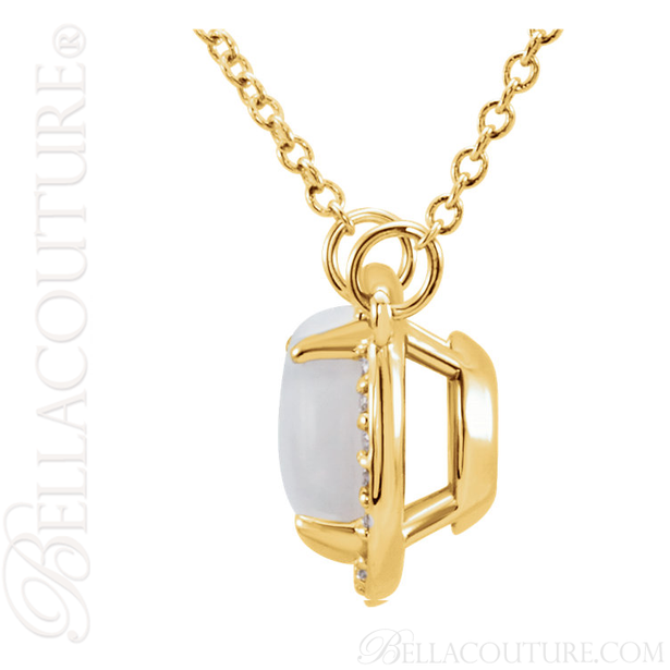 (NEW) BELLA COUTURE OPHELIA FINE GORGEOUS OPAL GEMSTONE DIAMOND 14K YELLOW GOLD PENDANT NECKLACE (16" Inches)