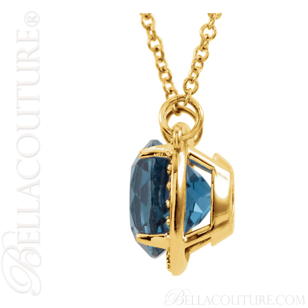 (NEW) BELLA COUTURE OPHELIA FINE GORGEOUS LONDON BLUE TOPAZ GEMSTONE DIAMOND 14K YELLOW GOLD PENDANT NECKLACE (16" Inches)