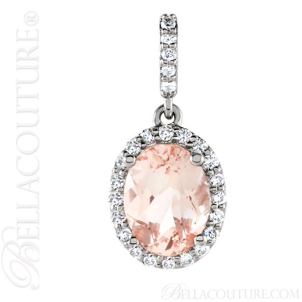 (NEW) BELLA COUTURE BELINNA Gorgeous Pink Morganite Pave' Diamond 14K White Gold Ring (1/5 CT. TW.)