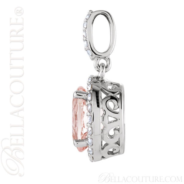 (NEW) BELLA COUTURE BELINNA Gorgeous Pink Morganite Pave' Diamond 14K White Gold Ring (1/5 CT. TW.)