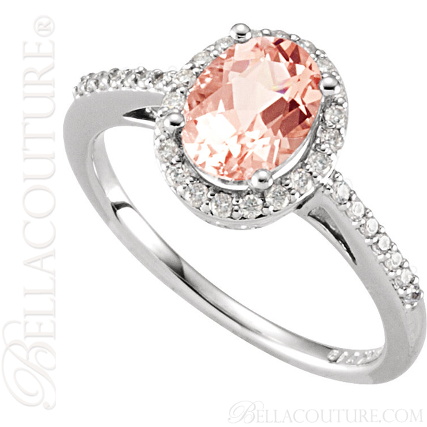 (NEW) BELLA COUTURE BELINNA Gorgeous Pink Morganite Pave' Diamond 14K White Gold Ring (1/5 CT. TW.)