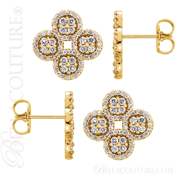 (NEW) BELLA COUTURE ETRUSCAN Pave Diamond 14K Yellow Gold Clover Earrings (1/2 CT. TW.)