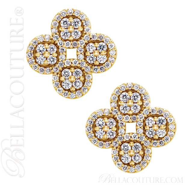 (NEW) BELLA COUTURE ETRUSCAN Pave Diamond 14K Yellow Gold Clover Earrings (1/2 CT. TW.)