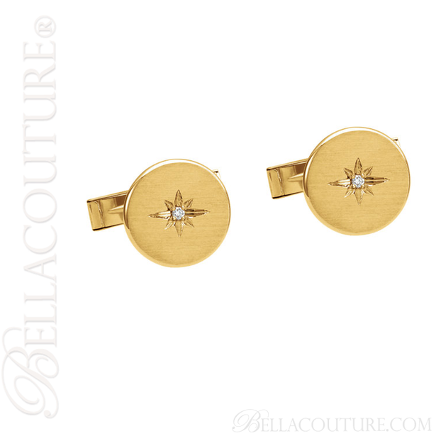 (NEW) BELLA COUTURE® MEN'S COLIN Fine Diamond 14K Yellow Gold CUFFLINKS I CUFF LINKS