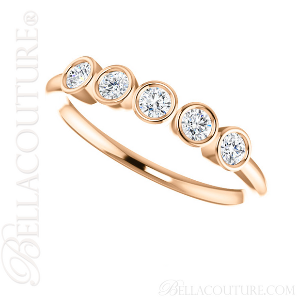 (NEW) BELLA COUTURE CORINA Fine Five Diamond Bezel Set 14K Rose Gold Ring Band (1/3 CT. TW.)