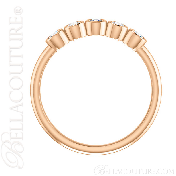 (NEW) BELLA COUTURE CORINA Fine Five Diamond Bezel Set 14K Rose Gold Ring Band (1/3 CT. TW.)