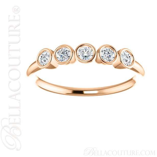 (NEW) BELLA COUTURE CORINA Fine Five Diamond Bezel Set 14K Rose Gold Ring Band (1/3 CT. TW.)