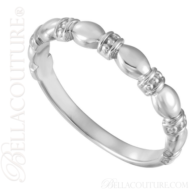 \(NEW) BELLA COUTURE FINE ETRUSCAN BEADED SCALLOPED EDGE 14K WHITE GOLD RING
