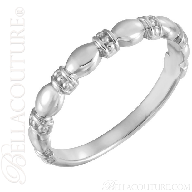 \(NEW) BELLA COUTURE FINE ETRUSCAN BEADED SCALLOPED EDGE 14K WHITE GOLD RING