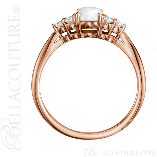 (NEW) BELLA COUTURE PANINA Fine Diamond Genuine Oval Opal Gemstone 14K Rose Gold Ring (1/5 CT. TW.)